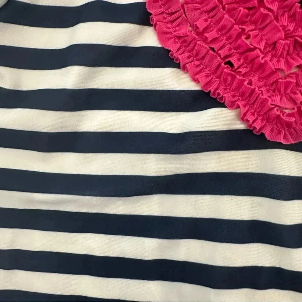 Crazy 8 Girl Toddler Short Sleeve Navy & White Stripe with Pink Heart Sz 4T GUC